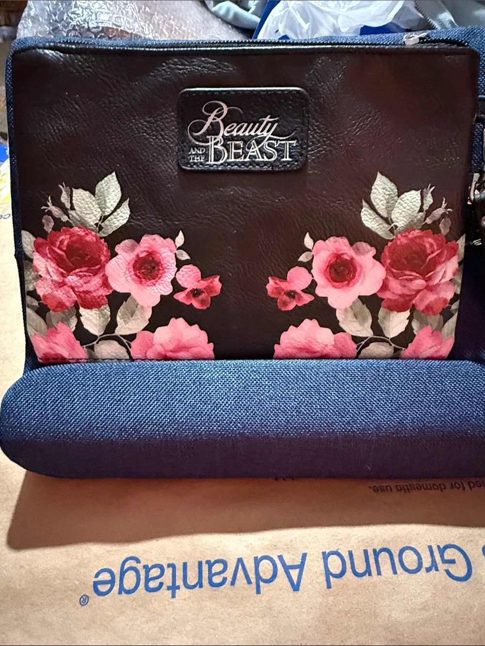 Disney’s Beauty and the Beast Princess Belle,Floral Clutch Bag in Black and Pink